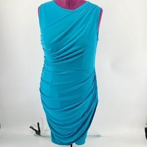 Lane Bryant 14 Turquoise Ruched Polyester & Spandex Stretchy Sleeveless Dress